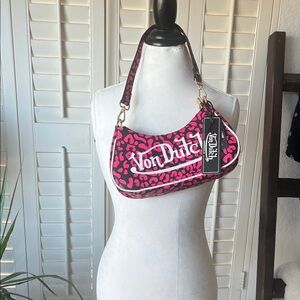 Von Dutch Pink and Black Leopard Shoulder Bag